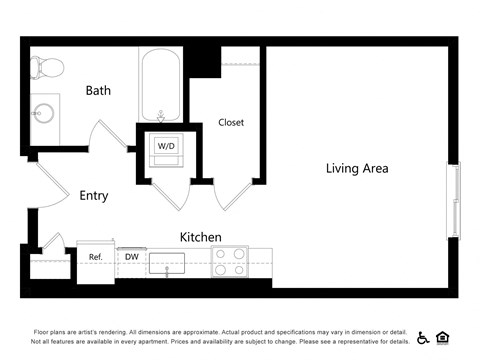 Floor plan for studio, 1 bath, 503 sqft